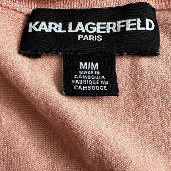 Karl Lagerfeld Paris - Short Sleeve Knit with Embroidered Neck Line in Soft Pink - Picture 5 of 9